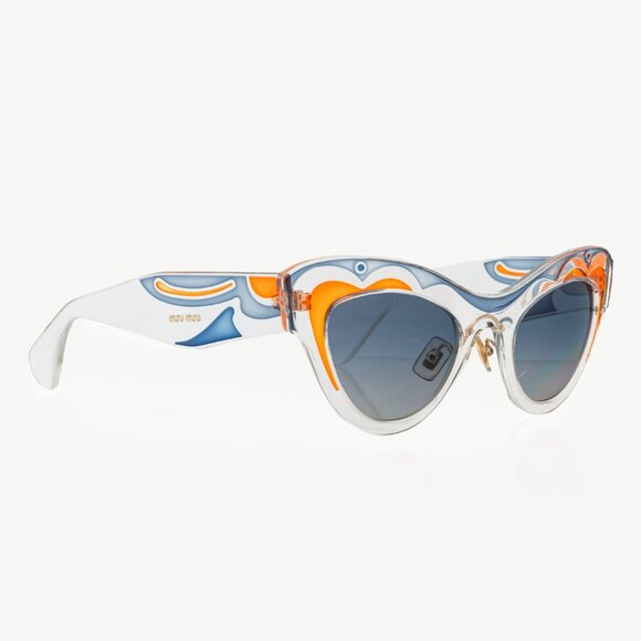 Miu Miu SMU 07P Clear Swirl Cat-Eye Sunglasses - Picture 1 of 9